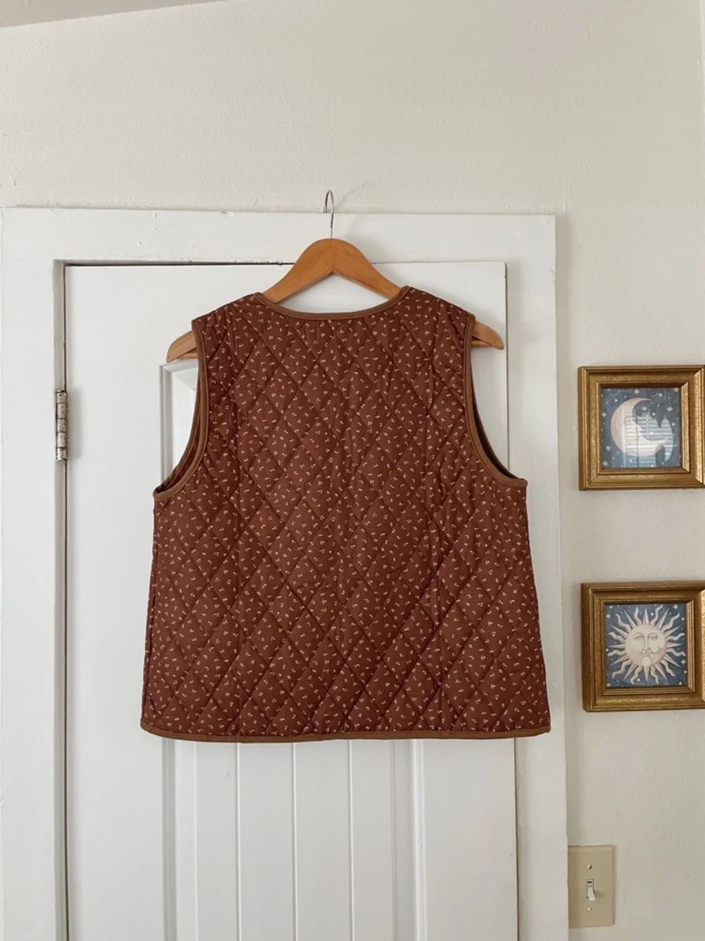 Boutique Quilted Brown Tie-Front Vest Size L Velvet Casual Boho Cottagecore - Picture 6 of 8